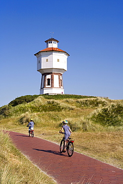 Water tower, bike path, Langeoog Island, East Frisian Islands, East Frisia, Lower Saxony, Germany, Europe