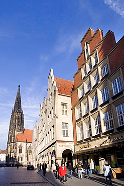 St. Lamberti's Church at Prinzipalmarkt Square, Muenster, North Rhine-Westphalia, Germany, Europe