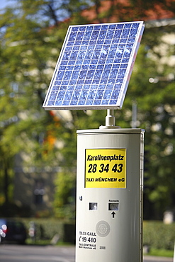 Solar cell or panel on a taxi call box, Munich, Bavaria, Germany