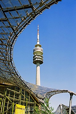 Olympic tower Olympiahalle with glass top of Olympic hall Munich Germany