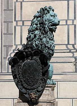 Bavarian lion in front of the Munich Residenz, Munich, Bavaria, Germany