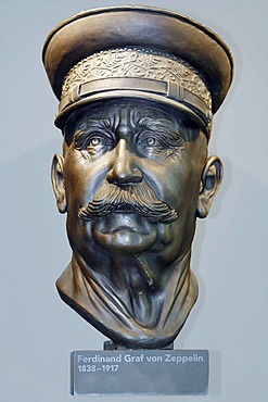 A bust of Ferdinand Graf von Zeppelin, Zeppelin Museum, Friedrichshafen, Baden-Wuerttemberg, Germany