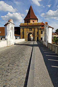 Budweis gate, historic old town of Cesky Krumlov, south Bohemia, Czech Republic