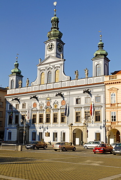 Town hall, historic old town of Ceske Budejovice, Budweis, Budvar, south Bohemia, Czech Republic