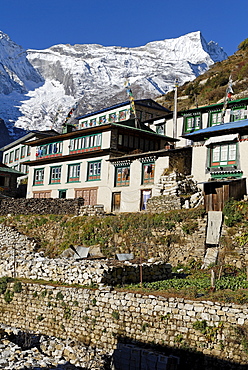 View over Namche Bazar towards Kongde Ri group (6187), Sagarmatha National Park, Khumbu, Nepal