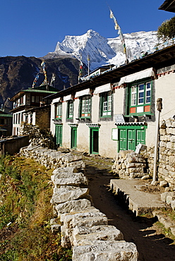 View over Namche Bazar towards Kongde Ri group (6187), Sagarmatha National Park, Khumbu, Nepal