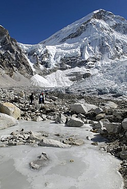 View from Everest Base Camp over Khumbu glacier towards Khumbu Icefall, Khumbu Himal, Sagarmatha National Park, Nepal