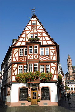 Historic "Weinhaus zum Spiegel", Augustinergasse, old part of town, Mainz, Rhineland-Palatinate, Germany