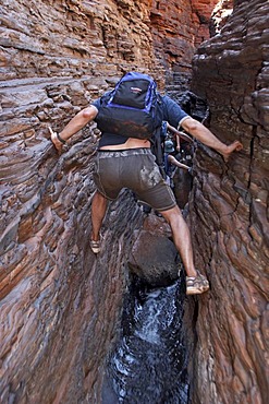 Rock climbing Hancock Gorge Karijini National Park Pilbara region western australia WA