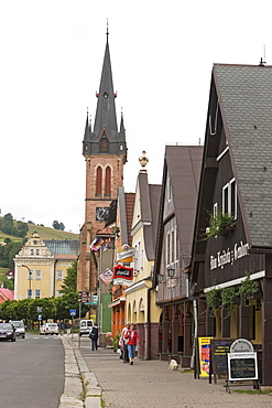 City center and St. Laurentius church, Vrchlabi, Czechia