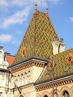 Detailed view of the roof of the central Market Hall, Budapest, Hungary