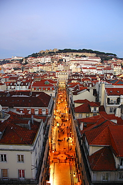 Evening view from the Elevador de Santa Justa (Santa Justa Lift) onto Lisbon, Portugal, Europe