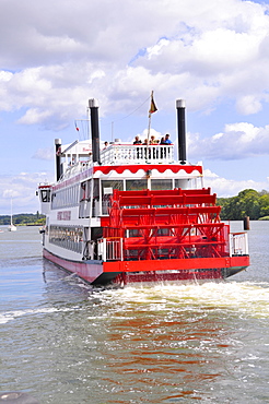 Paddle steamer on the Schlei inlet in the port in Kappeln, Schleswig-Holstein, Northern Germany, Germany, Europe