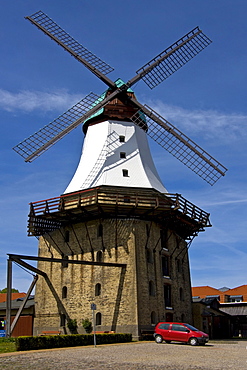 Old windmill, historic Dutch mill named Amanda, Kappeln an der Schrei, Schleswig-Holstein, Germany, Europe