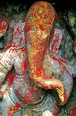 Ganesha, also Ganapati, one of the foremost Hindu deities, stone relief, Kathmandu, Nepal, Asia