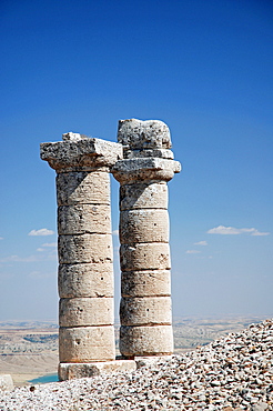 Pillars on Karakus Tumulus Hill, Nemrut region, Anatolia, Turkey, Asia