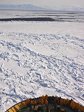 Aboard the Capt. Khlebnikov icebreaker steering through sea ice off the coast of Franklin Island, Antarctica