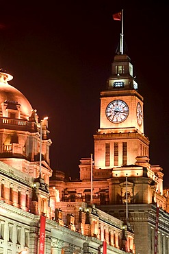 Illuminated building, the Bund, Huangpu River, Shanghai, China, Asia