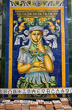 Azulejo tiles found in ceramics shop "Ceramica Santa" in the Triana district of Seville, Andalusia, Spain, Europe