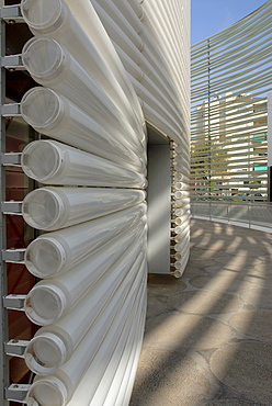 Congress palace Manuel Rojas built by Spanish architects Jose Selgas and Lucia Cano. The inner cube of the building is made of plexiglass pipes. Badajoz, Extremadura, Spain.