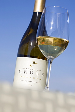 White wine from the winery Herdade dos Grous, or Manor of the Crane, Alentejo Region, Portugal, Europe