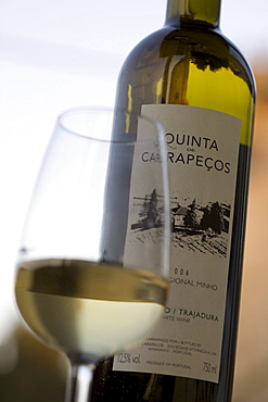 Vinho Verde, Alvarinho, Trajadura wine from Quinta de Carapecos made by oenologist Jorge Sousa Pinto near Amarante, Porto area, North Portugal region, Portugal, Europe