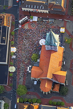 Aerial view, public viewing area at the Euro 2012 quarter final match Germany vs Greece, Pauluskirche, St. Paul's Church, Hamm, Ruhr Area, North Rhine-Westphalia, Germany, Europe