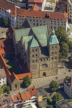 Aerial view, former collegiate church of St. Johann, Osnabrueck, Lower Saxony, Germany, Europe