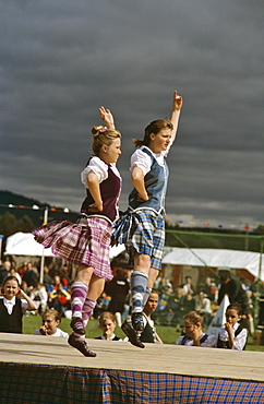 Dancing competition of girls at Highland Games at Ballater Scotland