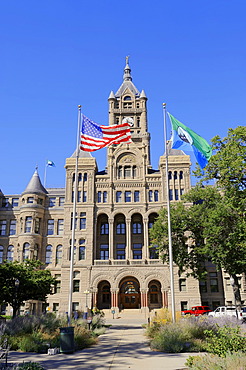 Flags in front of the City and County Building, Salt Lake City, Utah, USA