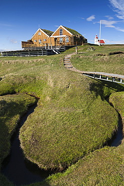 CafâˆšÂ©, restaurant, office of the campground, Moeâˆšâˆžrudalur farm, Iceland's highest situated farm, Highlands of Iceland, Iceland, Europe