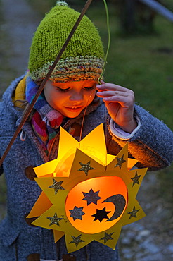 Girl with a lantern at a St. Martin's parade, lantern procession, St. Martin's Day, Pfaffenwinkel, Bavaria, Germany, Europe