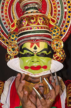 The Kathakali character Naradan, Perattil, Kerala, India, Asia