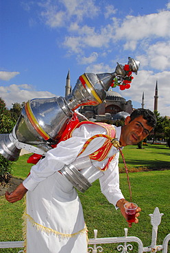 Man selling tea in front of Hagia Sophia, Istanbul, Turkey