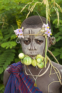 Surma child with facial painting, Tulgit, Omo River Valley, Ethiopia, Africa