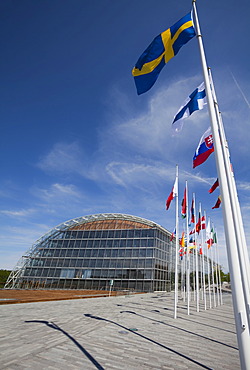 International flags, European Investment Bank, EIB, European quarter, Kirchberg plateau, Luxembourg City, Europe, PublicGround