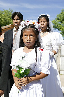 Bridal couple and flower girl, Indian wedding, Lomo Plata, Chaco, Paraguay, South America