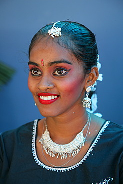 Portrait of a girl of Indian ethnicity at a Hindu Festival in Georgetown, Guyana, South America