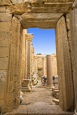 Entrance gate, Severan Basilica, Leptis Magna, Libya, North Africa, Africa