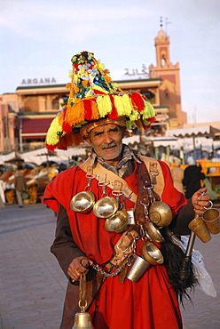 Water seller, Djemaa el Fna, Marrakesh, Morocco, Africa