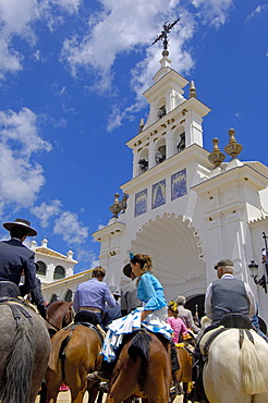 Pilgrims at El Rocio village, "RomerÃ­a", pilgrimage, to El RocÃ­o, Almonte, Huelva province, Andalucia, Spain, Europe