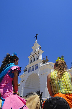 Pilgrims at El Rocio village, "RomerÃ­a", pilgrimage, to El RocÃ­o, Almonte, Huelva province, Andalucia, Spain, Europe