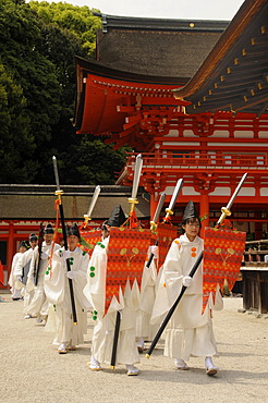 Beginning of the procession from the Shimogamo to the Mikage shrine at Mt. Mikage, west of the Hie Mountain, Kyoto, Japan, Asia