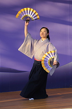 Women at a fan dance, Nihon Buyo, at the Cherry Blossom Festival, Hanami in Kyoto, Japan, Asia