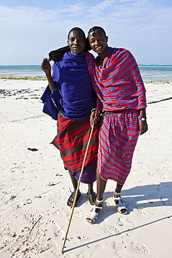 Maasai warriors on a beach, Zanzibar, Tanzania, Africa