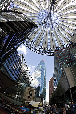 Roof of the Sony Center and the Bahntower (German Rail) building, Potsdamer Platz Square, Berlin, Germany, Europe