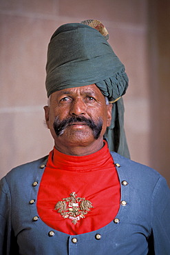 Doorman, foyer, Palace Hotel, Umaid Bavan Palace or Umaid Bhawan Palace, Jodhpur, Rajasthan, India, Asia