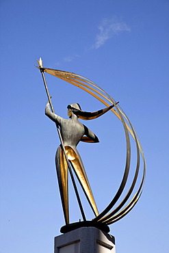 Statue of Windsbraut, The Tempest, by Hermann Menzel at Willy-Brandt-Platz square, Flensburg, Schleswig-Holstein, Germany, Europe