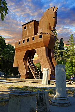 Replica of the wooden horse of Troy archaeological site, UNESCO World Heritage Site, Turkey