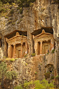 Hellenistic temple, carved into the Carian rock tombs of Caunos, Turkey